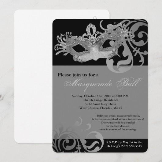 Zilveren Masker Bal Kostuum Halloween Kaart (Voorkant / Achterkant)