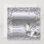 Zilveren Masker Elegante Bal Verjaardagsfeestje Kaart (Achterkant)
