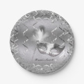 Zilveren Masker Elegante Bal Verjaardagsfeestje Papieren Bordje (Voorkant)