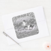 Zilveren Masker Elegante Bal Verjaardagsfeestje Vierkante Sticker (Envelop)