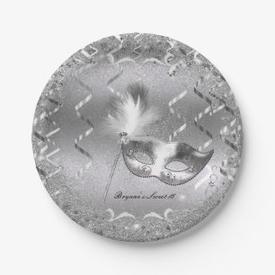 Zilveren Maskerade Masker Elegant Bal Verjaardagsf Papieren Bordje