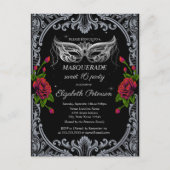 Zilveren Masque Rode Rozen Gotisch Zoet 16 Uitnodiging Briefkaart (Voorkant)