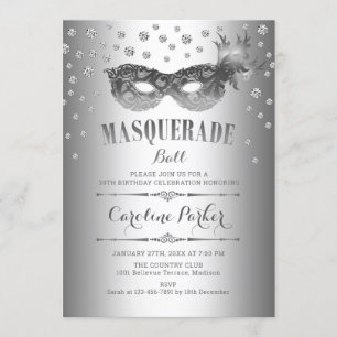Zilveren Masquerade Ball Verjaardagsfeest Kaart