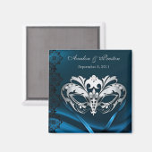 Zilveren Masquerade Blauw Save The Date Magnet (Voorkant / Achterkant)