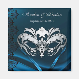 Zilveren Masquerade Blauw Save The Date Magnet
