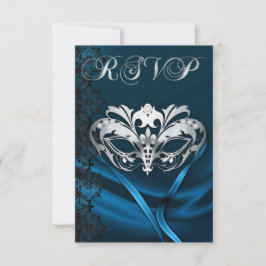 Zilveren Masquerade Blauwe Edelsteen RSVP Uitnodig Kaartje
