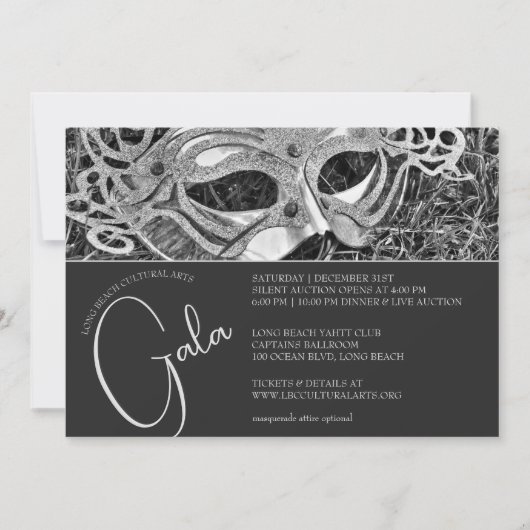 Zilveren Masquerade Gala Uitnodiging (Voorkant)