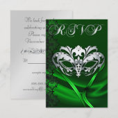Zilveren Masquerade Groen Gejewelde RSVP Uitnodigi (Voorkant / Achterkant)