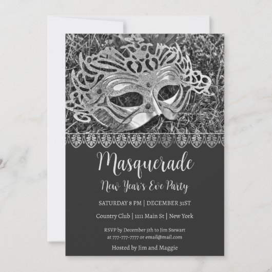 Zilveren Masquerade Nieuwjaarsfeest Uitnodiging (Voorkant)