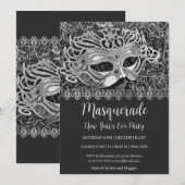 Zilveren Masquerade Nieuwjaarsfeest Uitnodiging (Voorkant / Achterkant)