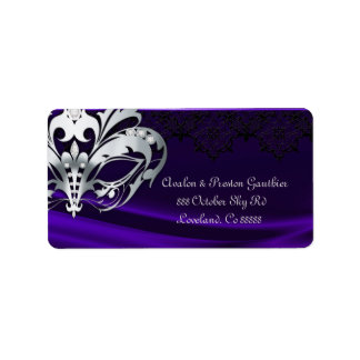 Zilveren Masquerade Paarse Jewel Adreslabel Etiket
