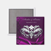 Zilveren Masquerade Pink Save The Date Magnet (Voorkant / Achterkant)