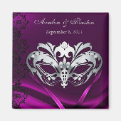Zilveren Masquerade Pink Save The Date Magnet (Voorkant)