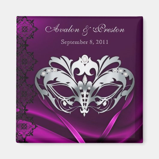 Zilveren Masquerade Pink Save The Date Magnet (Voorkant)