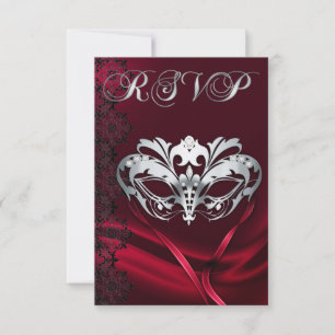 Zilveren Masquerade Rode Edelsteen RSVP Uitnodigin Kaartje