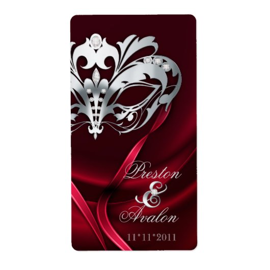 Zilveren Masquerade Rood Jeweled Wijn Label (Voorkant)