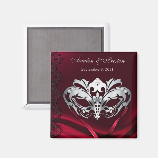 Zilveren Masquerade Rood Save The Date Magnet (Voorkant / Achterkant)