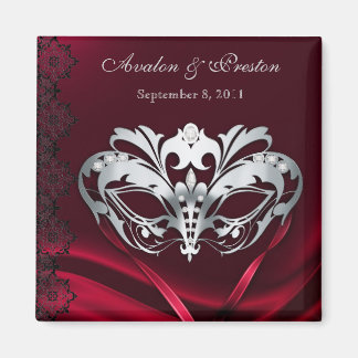 Zilveren Masquerade Rood Save The Date Magnet