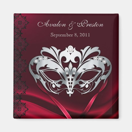 Zilveren Masquerade Rood Save The Date Magnet (Voorkant)