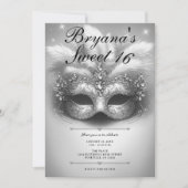 Zilveren Masquerade Sweet 16 Foto Verjaardag Kaart (Voorkant)