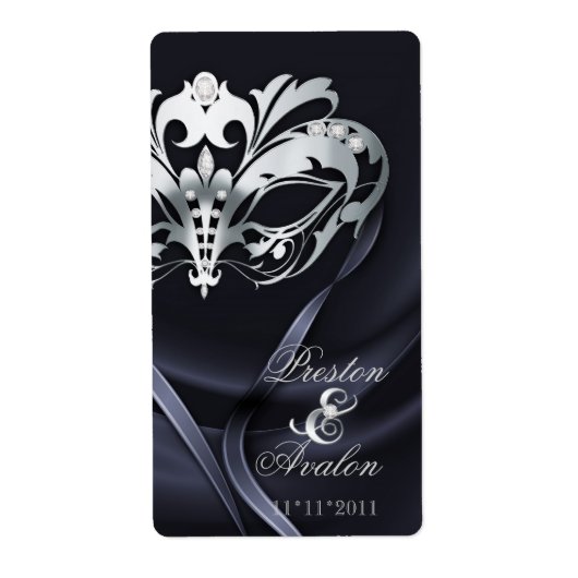 Zilveren Masquerade Zwart Jeweled Wine Label (Voorkant)