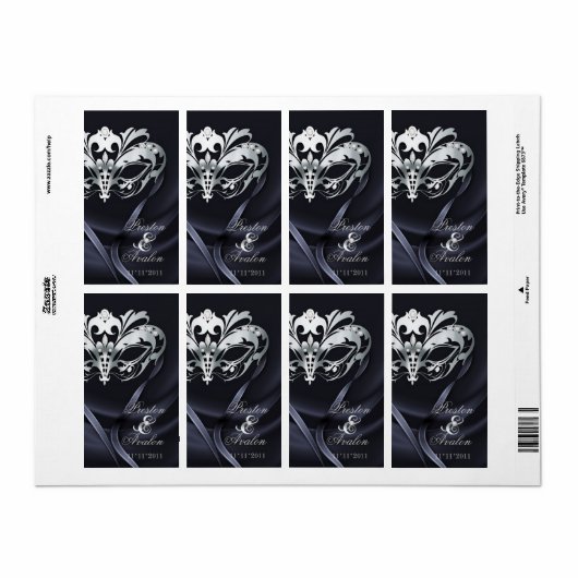 Zilveren Masquerade Zwart Jeweled Wine Label (Full Sheet)