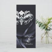 Zilveren Masquerade Zwart Juwelen Trouwprogramma Programmakaart (Staand voorkant)