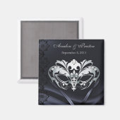 Zilveren Masquerade Zwart Save The Date Magnet (Voorkant / Achterkant)