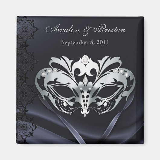Zilveren Masquerade Zwart Save The Date Magnet (Voorkant)