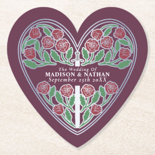 Zilveren Mauve Koninklijk Middeleeuws Bloem Zwaard Kartonnen Onderzetters