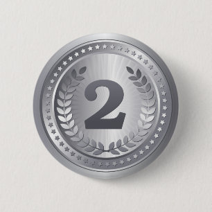Zilveren medaille 2e plaats winnaar ronde button 5,7 cm