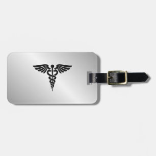 Zilveren Medische Caduceus Bagagelabel