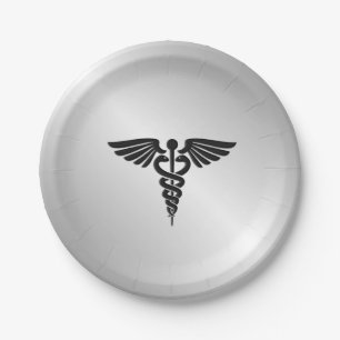 Zilveren Medische Caduceus Papieren Bordje