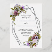 Zilveren Meerkleurige Bloemige Geometrische Trouwf Folie Uitnodiging (Voorkant)