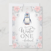 Zilveren Meisje Pinguïn Winter Onederland Verjaard Kaart (Achterkant)
