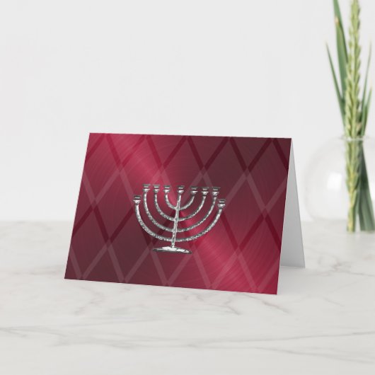 Zilveren Menora Hanukkah Kaart (Voorkant)