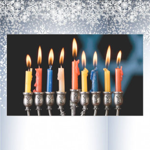 Zilveren Menora Hanukkah Sticker   Kleurrijk 