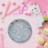 Zilveren met Borden van blauw papier Papieren Bordje (Feest)