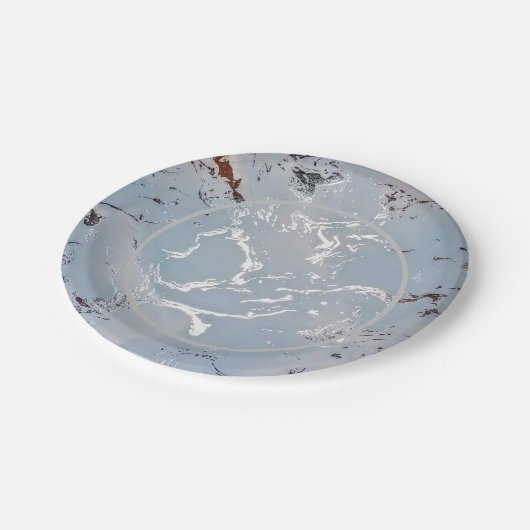 Zilveren met Borden van blauw papier Papieren Bordje (Gekanteld)