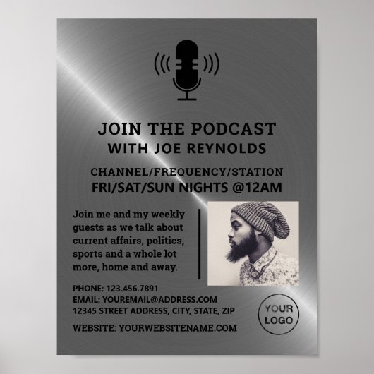 Zilveren Metaal Effect, Podcaster, Podcast Poster (Voorkant)