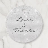 Zilveren metaal glitter stof dank je wel bruiloft bedankjes labels (Voorkant)