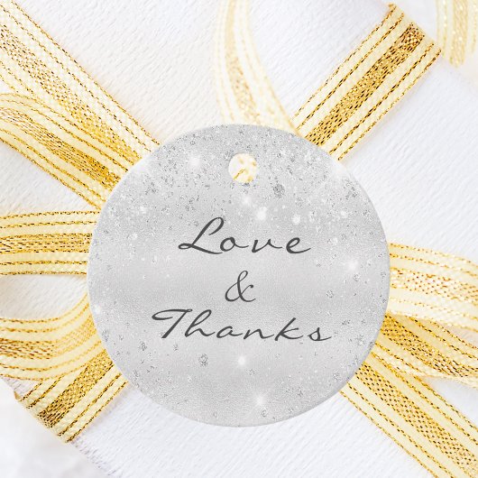 Zilveren metaal glitter stof dank je wel bruiloft bedankjes labels