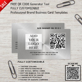 ZILVEREN METAAL LOGO ONTWERP QR CODE SJABLOON VISITEKAARTJE