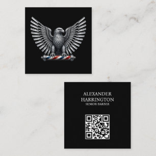 Zilveren Metaal Scheermes Adelaar Herenkapper Logo Vierkante Visitekaartje