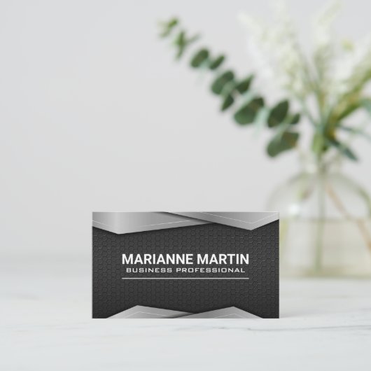 Zilveren metalen afwerking | Koolstof achtergrond Visitekaartje (Staand voorkant)