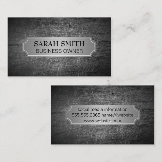 Zilveren metalen banner | Grungy bekrast metaal Visitekaartje (Voorkant / Achterkant)