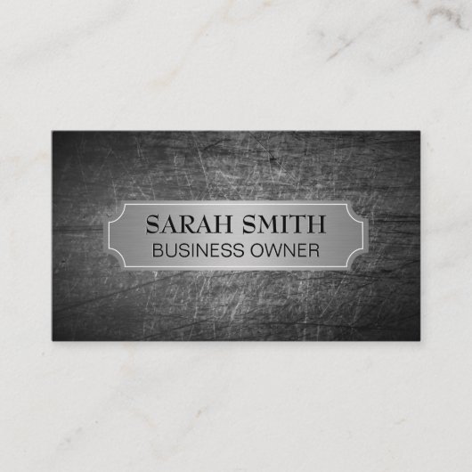 Zilveren metalen banner | Grungy bekrast metaal Visitekaartje (Voorkant)