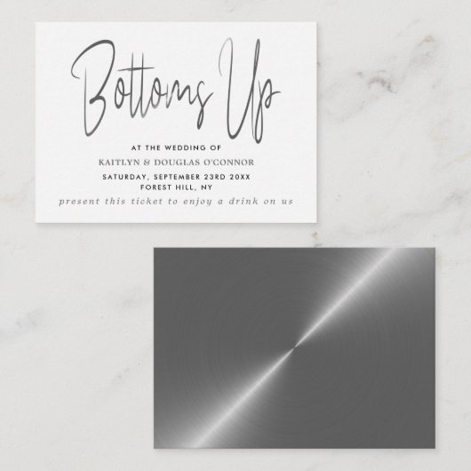 Zilveren metalen effect script stijl gratis drankk informatiekaartje (Voorkant / Achterkant)