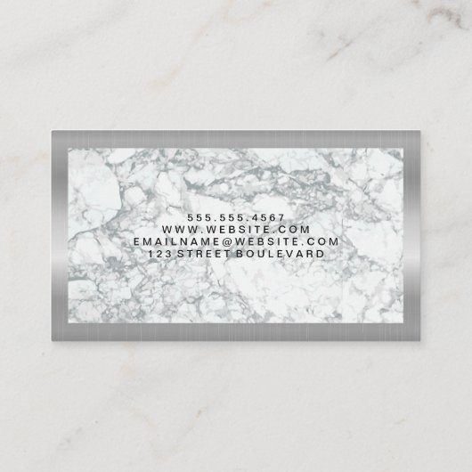 Zilveren metalen frame | Marmer Visitekaartje (Achterkant)