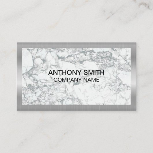 Zilveren metalen frame | Marmer Visitekaartje (Voorkant)